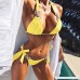 Alangbudu Women's Halter Crystal Diamond Scallop Padded Top Tie Side Bottom Triangle Bikini Bathing Suit Yellow B07NY32RH7